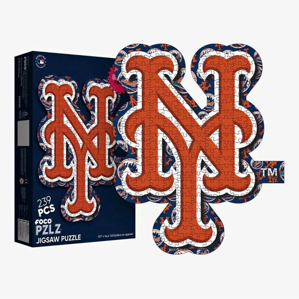 New York Mets Logo Wood Jigsaw Puzzle MLB baseball box 17.7